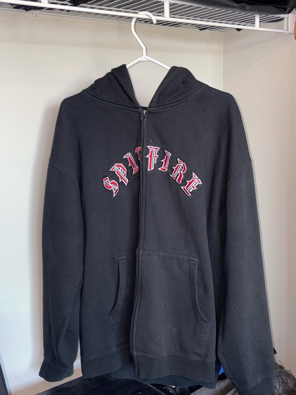 Spitfire Black Zip-Up Hoodie with Red Accent Logo